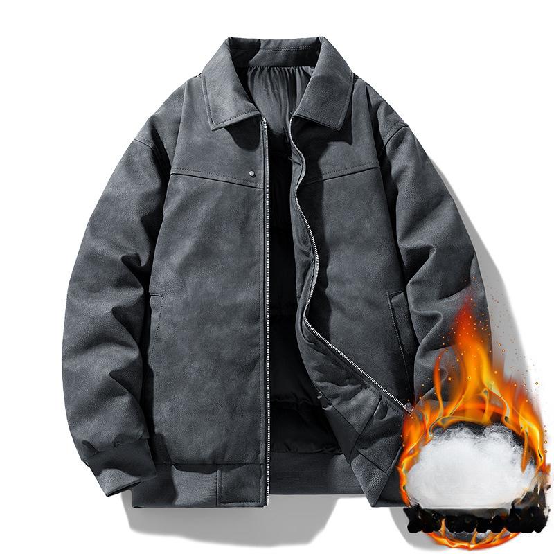 Jacket Men's Spring and Autumn New American Trend Retro PU Leather Jacket Fleece Lapel Jacket