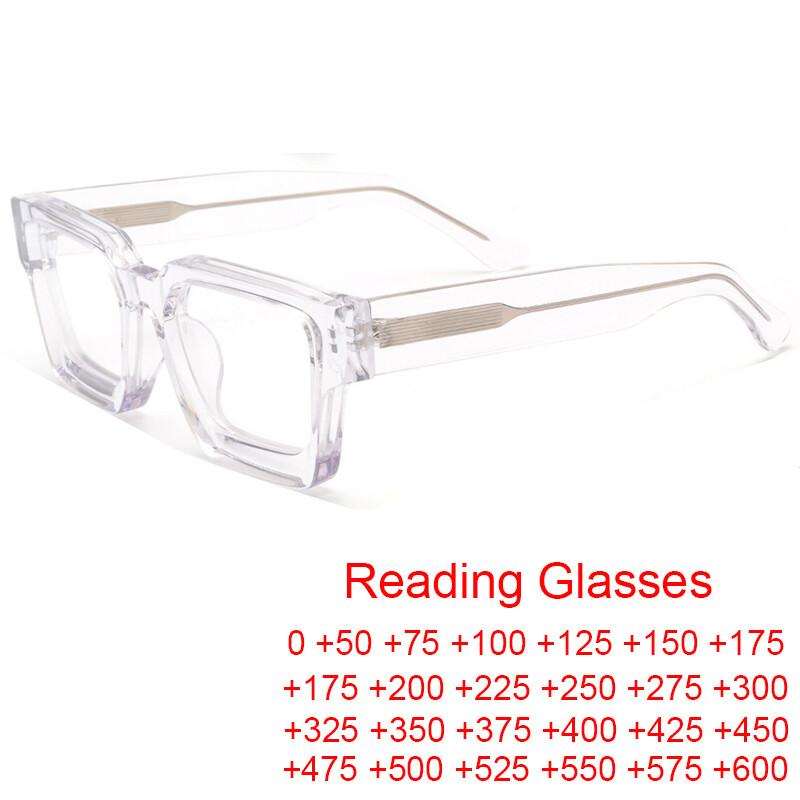 Reading Eyewear Blue Light Rectangular Oversized Spectacle Unisex Transparent Blocking Acetate Presbyopic Square Presbyopic Thick Clear Fashiona