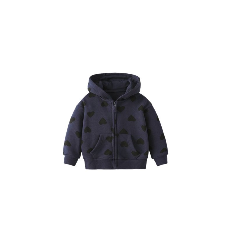Long-Sleeved Sweatshirt Jacket, Autumn and Winter Kidsren s Clothing, Small and Medium-Sized Kidsren s Hooded Zipper Shirt, Kidsren s Heart Print Top 10750 100 cm