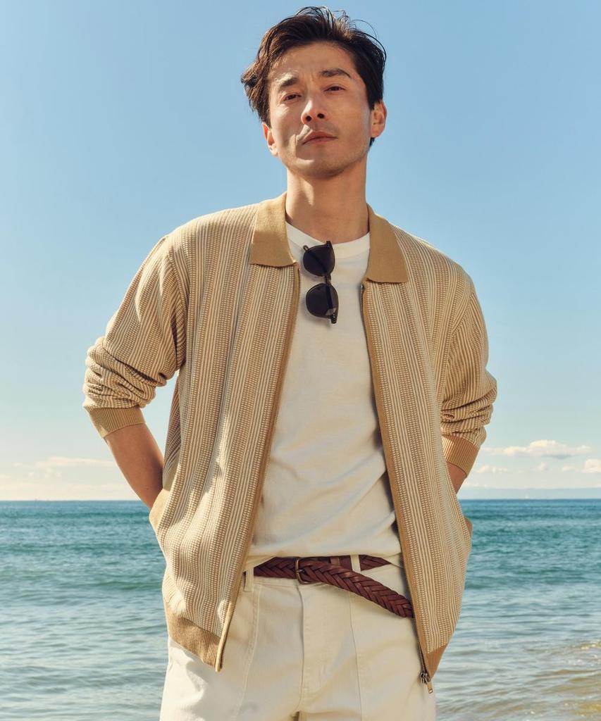 Notig Two-Tone Textured Zip-Up Cardigan Beige_Olp1Swzu101I1