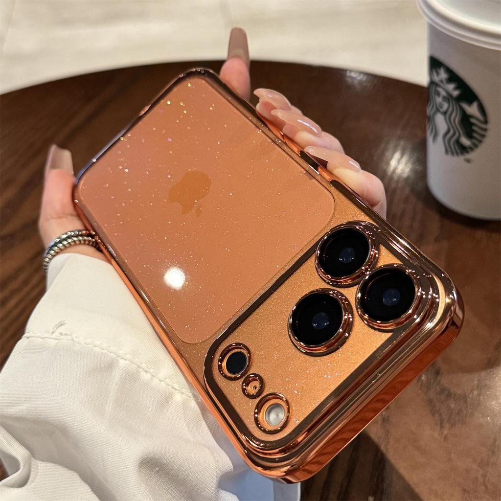 Electroplated Stardust Glitter iPhone 17 Case with Transparent Built-in Lens Film and Drop-Proof Protection