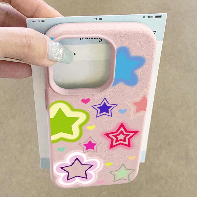 For iPhone 17 Pro Max Case Luxury Blended Colorful Stars Pattern Leather Texture Silicone Cover For iPhone 16 Pro Max 15 14 13 12 11 16E Air