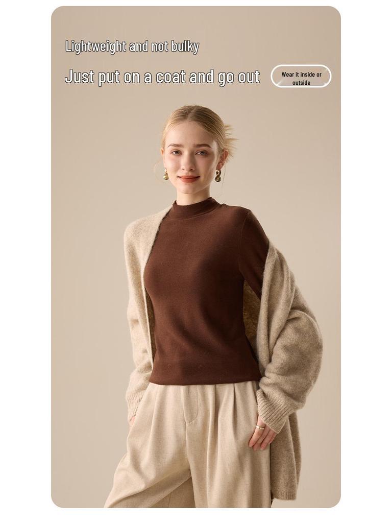 Women's Lyocell Silk Wool Blend Half-Neck Warm Top - Autumn/Winter Style