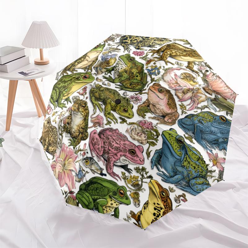 frog pattern, automatic folding umbrella, portable and foldable design, 8 ribs, a Christmas or birthday gift.