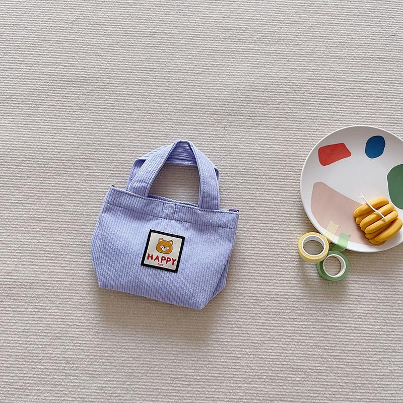 Trendy Corduroy Kids Shoulder Bag Cute Cartoon Bear Design For Boys And Girls фиолетовый