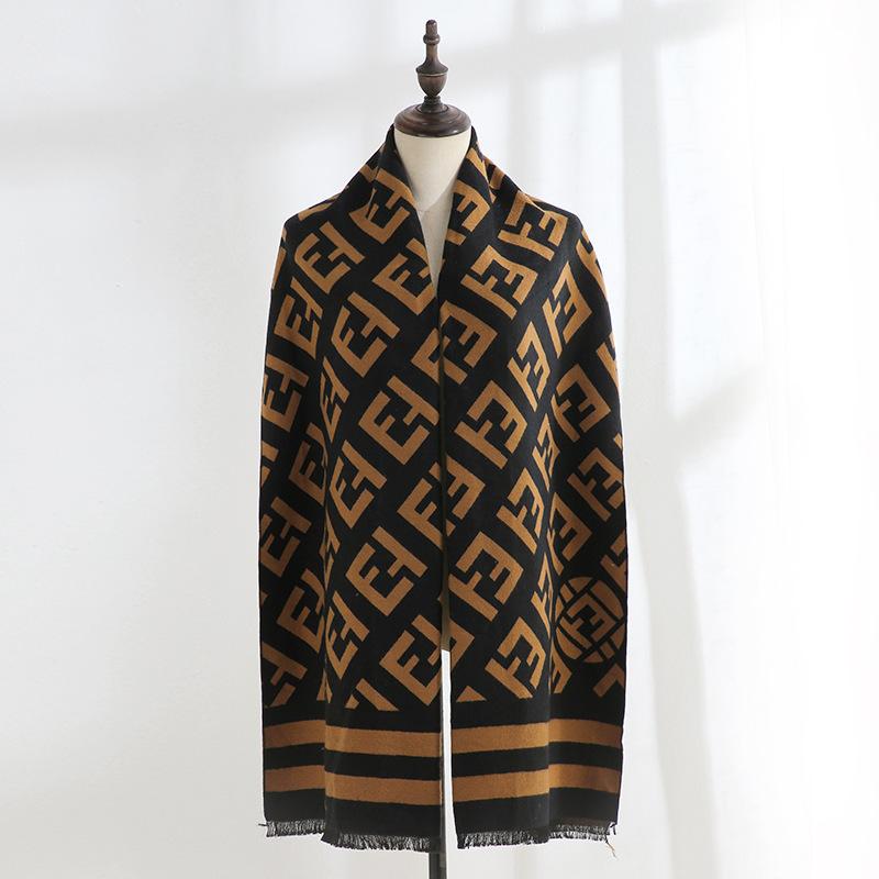 2025 double-sided imitation cashmere scarf women's winter fd printing celebrity warm cashmere scarf shawl dual-purpose scarf