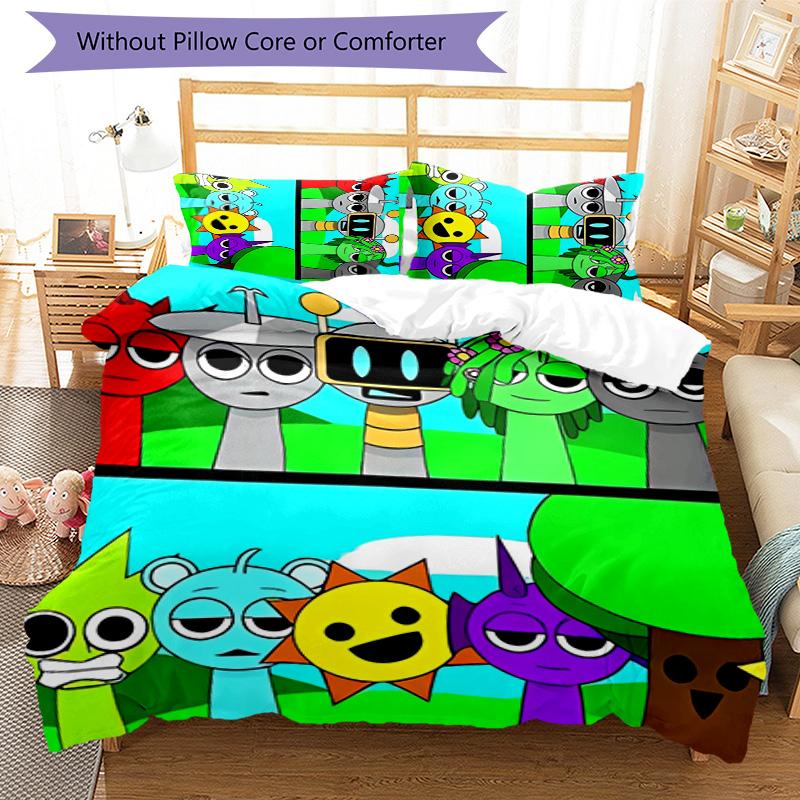3pcs Sprunki2 pattern bedding set duvet cover set includes duvet cover &pillowcases, perfect all season bedroom decoration & gift