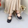 Johnature Genuine Leather Shallow Buckle Low Heel Shoes Solid Color Round Toe Versatile Women's Pumps