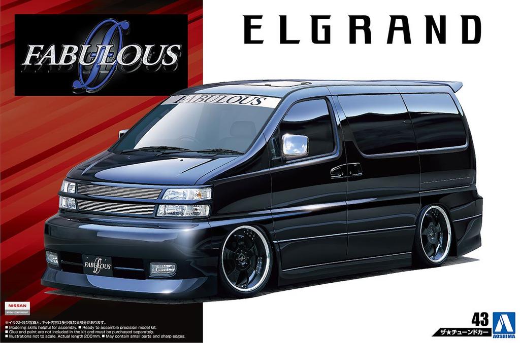 Aoshima Bunka Kyozai Maßstab The Tuned Car Serie 43 Nissan Fabless APE50 Elgrand 2000 Plastikmodell 1/24 Nr.