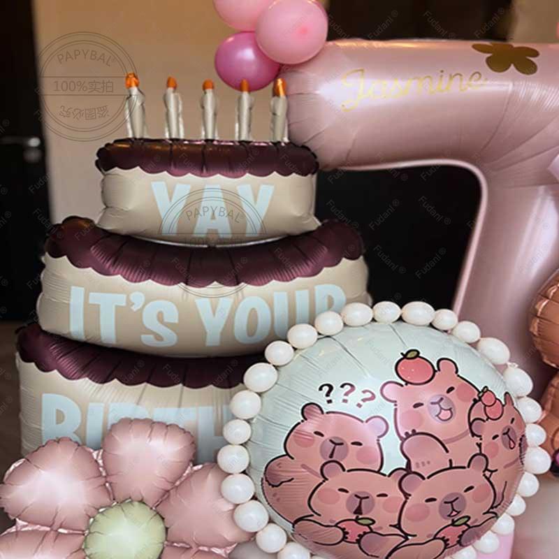 49pcs Cartoon Kawaii Capybara Shape Aluminium Film Balloon Kids Children Birthday Balloon Toy Baby Shower Globos Decora Supplies