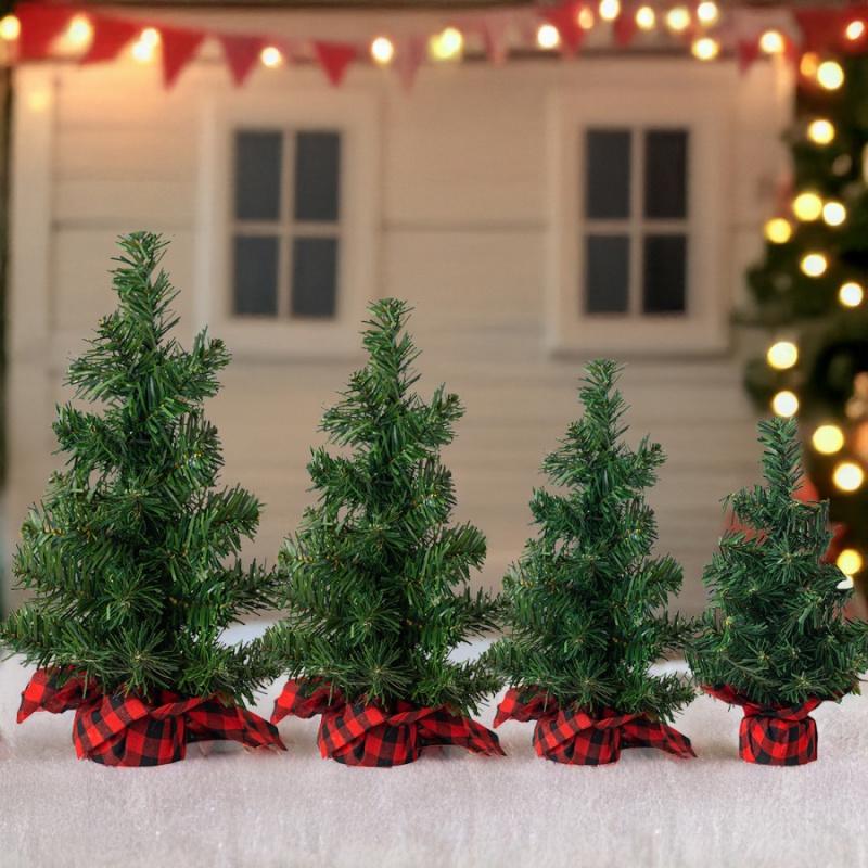 1pc15cm/5.91inMini Christmas Tree Ornament Red and Black Plaid BaseDIYChristmas Tree Mall Window Party Tabletop Decoration Ornam