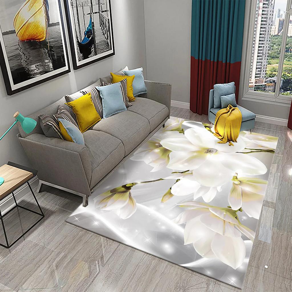 Magnolienblüten Teppich Rosa und Weiß Blumenteppiche Fußmatten Schlafzimmerdeko Bodenteppiche für Badezimmer Küche Eingang Rutschfester Teppich