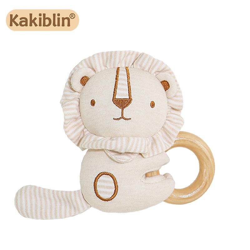 Kakiblin Organic Cotton & Beech Wood Baby Teething Ring Rattle