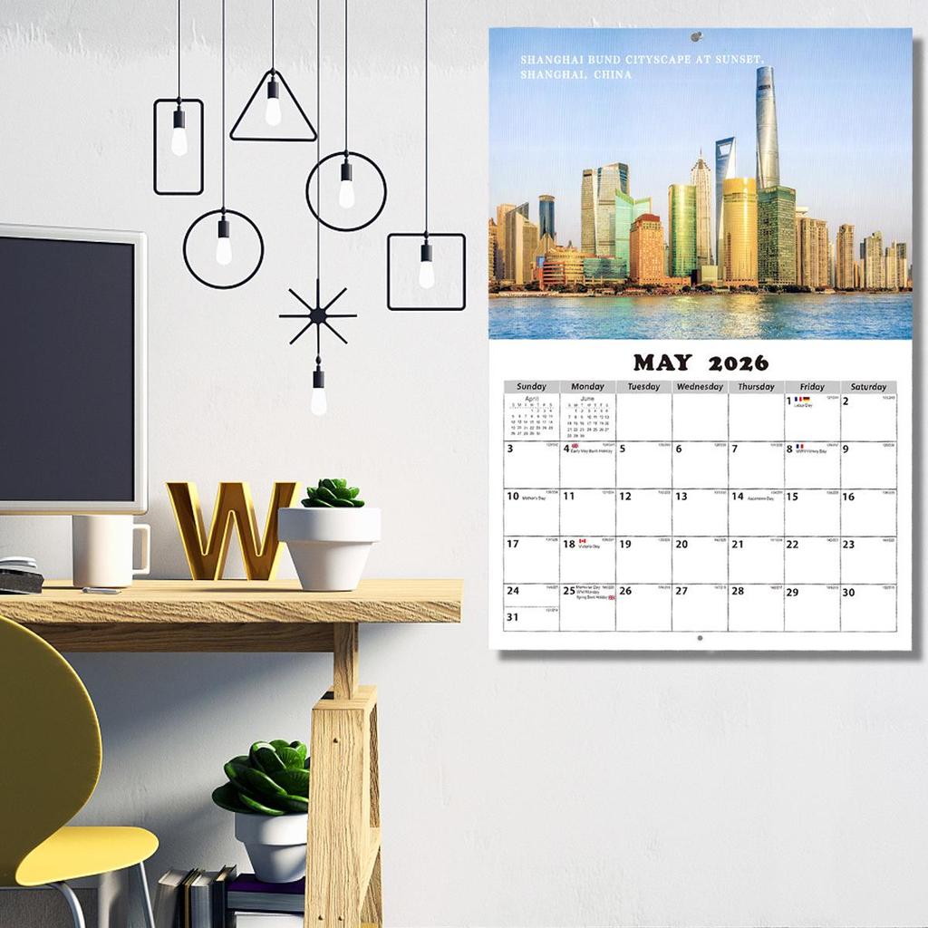 2026 Wall Calendar: English, Monthly, Modern Landscape Design for Office or Home.