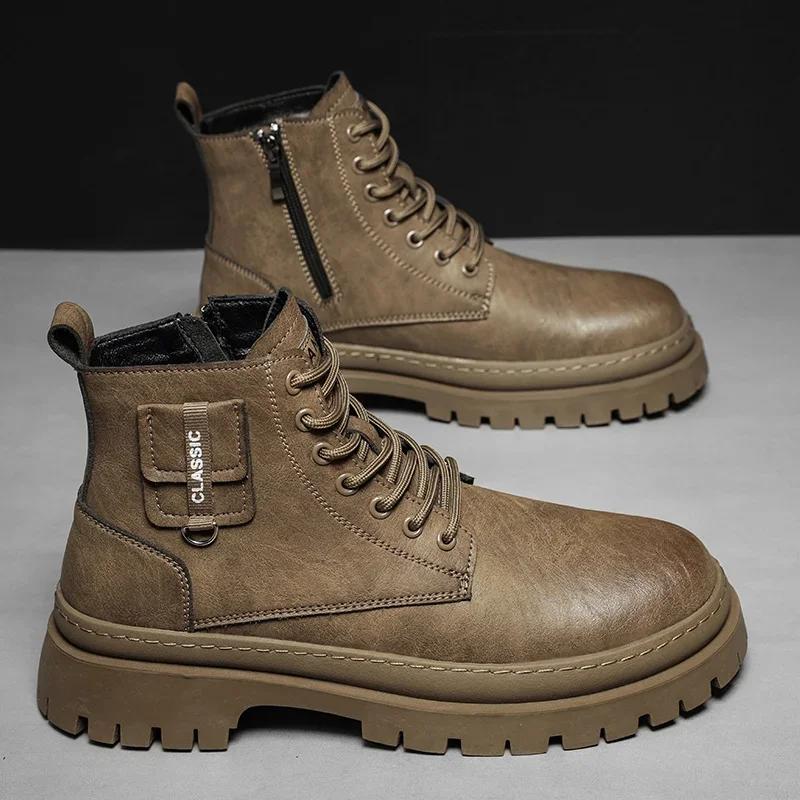 Luxury Men Round Toe Flat Designer Ankle Boots British Casual Leather High-top Boots High Quality 2024 New Outdoor Oxford Boots