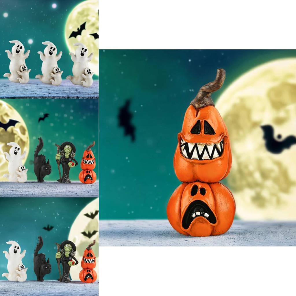 Charming Halloween Resin Ghost And Black Cat Pumpkin Ornament Perfect For Spooky Seasonal Decor
