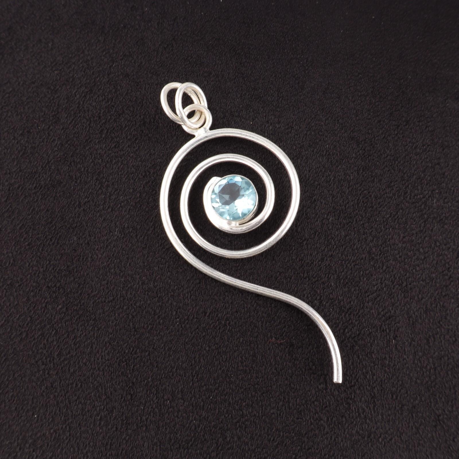 

Подвеска Спираль из стерлингового серебра 925 пробы, редкий голубой топаз, драгоценный камень, украшения ручной работы PP-42-3