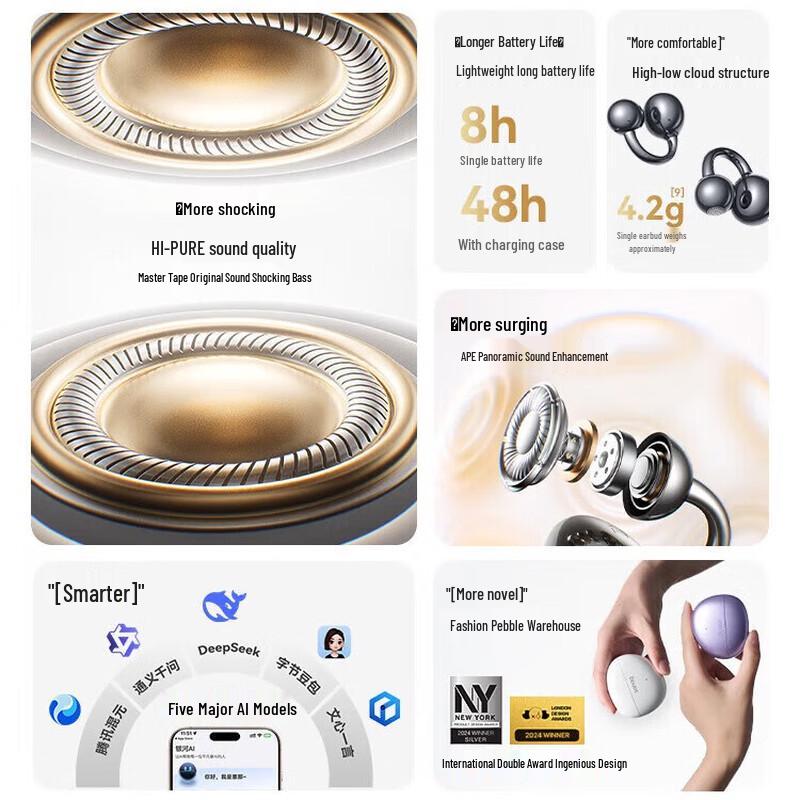 Saina S7S AI Ear Clip Bone Conduction Bluetooth Headset