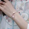 Sweet Pink Cherry Blossom Ring Drop Oil Design Flower Bracelet Fashion Open Adjustable Ring  Party