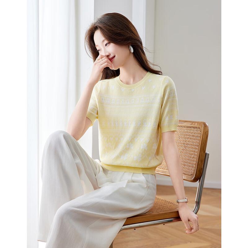 Srcr Women s Mulberry Silk Blend Jacquard Knit T-Shirt M