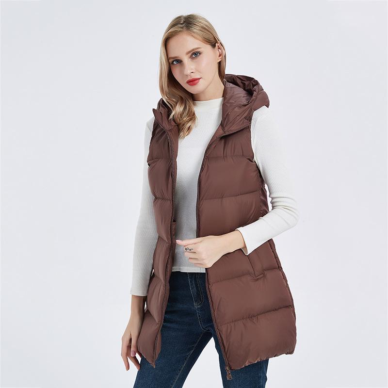 Autumn and winter white duck down vest women's winter down vest wear with medium and long hooded vest jacket