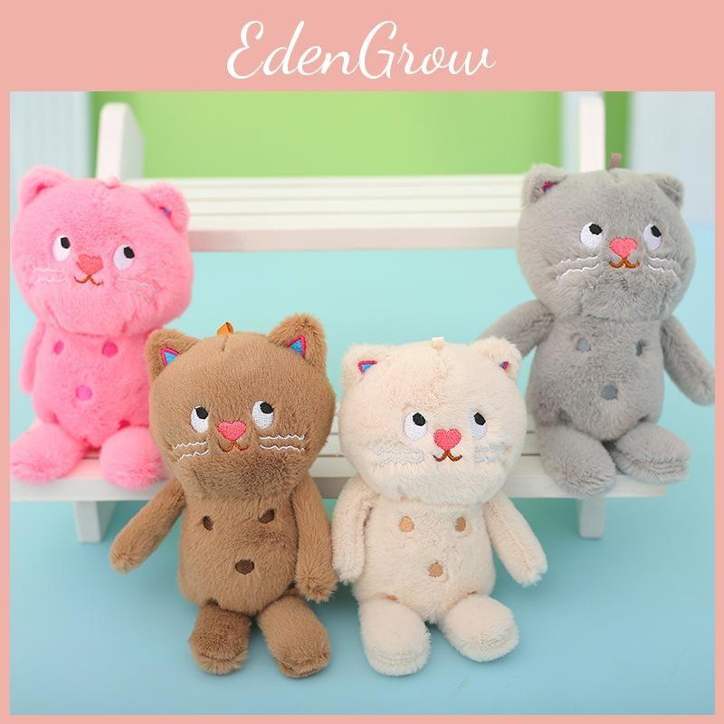 Polka Fluffy Dot Cat Plush Toy Keychain Available In Pink Grey Brown And Cream Hues