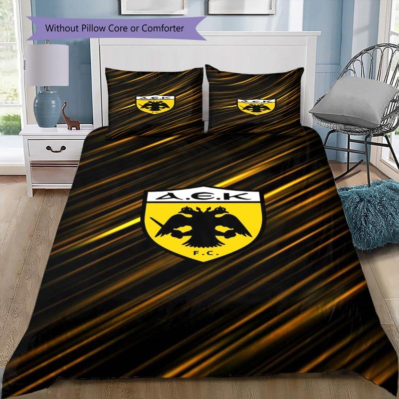 AEK BC 3Pcs Bedding Set, Duvet Cover with 2 Pillowcases, Black Yellow Stripe Shield Print Bed Linens, No Comforter No Pillow Core