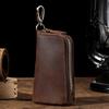 Carabiner-Attachable Crazy Horse Leather Key Pouch, Vintage Bucket Zipper Key Holder, Bag-Mountable Key Organizer Wallet Unisex