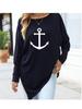Women's Oversize Long-Sleeve Fashion Printed Logn Sleeve Top Spring/Fall Asymmetrical Hem T-Shirt