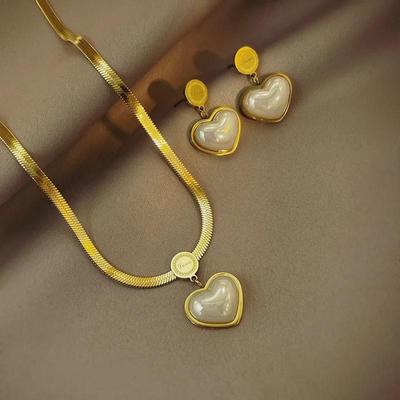Korean Style Sweetheart Necklace & Earrings Set: Titanium Steel Clavicle Chain In Light Luxury Fashion