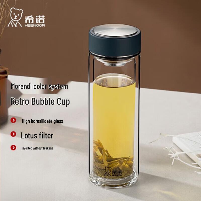 Heenoor Double-Layer Portable Glass Tea Cup