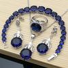Blue Sapphire Gemstone Jewelry Sets 925 Silver Needle Earrings Rings Fine Women Jewellry Bride Necklace Set Dropshipping