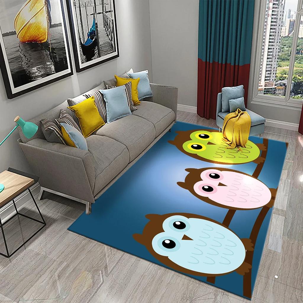 Lieblicher Cartoon Eulen Teppich für Schlafzimmer Wohnzimmer Dekor Fußmatte Flur Teppich Niedliche Tier Teppiche Küche Badezimmer Rutschfester Teppich