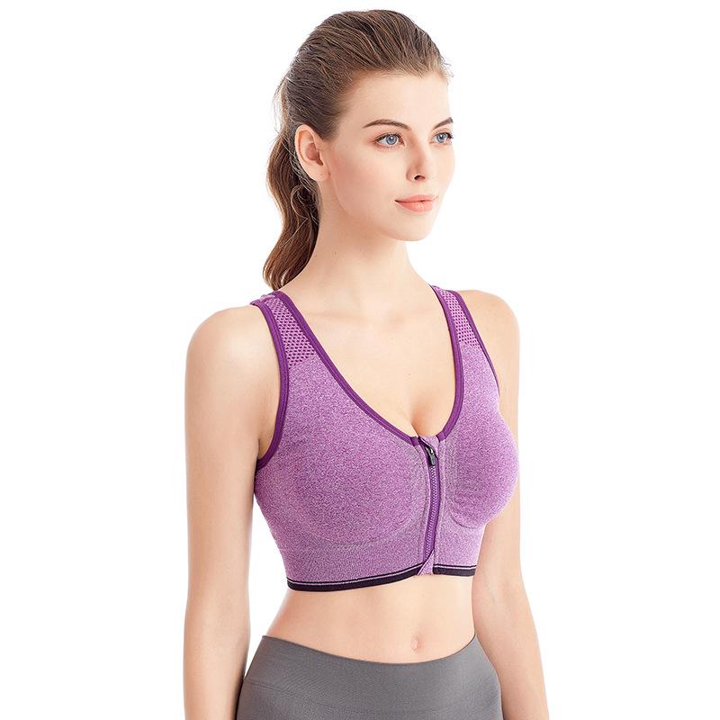 Women's Plus Size Shockproof Wire-Free Front Zip Sports Bra for Running & Yoga