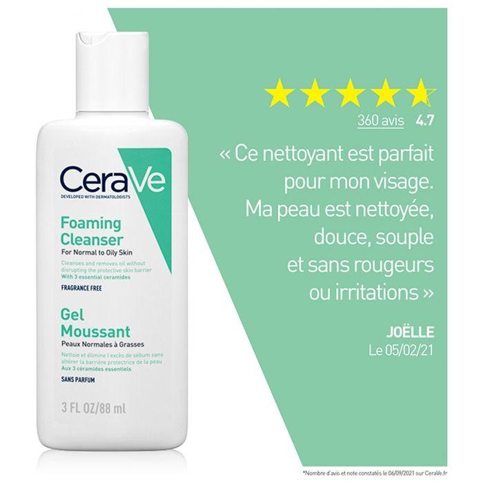 Gel Moussant - Cerave - 88ml - Nettoie et purifie - Sans parfum - Pour tous types de peau
