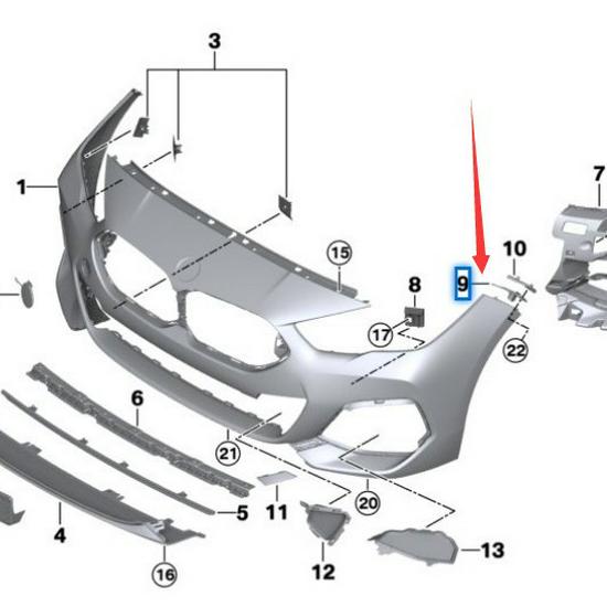 BMW 2 Series F44 Front Bumper Bracket - Part Nos. 51117475273, 51117475274.