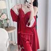 Autumn and winter golden velvet butterfly pajamas women's sexy suspender trousers robe three-piece bathrobe loungewear live broadcast