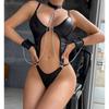 European & American Sexy Patent Leather Lingerie: Women's Handcuffs, Hollow Passion Jumpsuit.