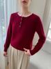 Women's Color Block Cashmere Sweater - Round Neck, Buttoned, Loose Fit, Long Sleeve, Autumn/Winter Collection