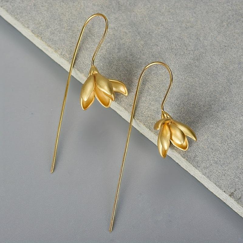Bohemian Vegetal Magnolia Blossom Gold-plated Silver-plated Literary Fresh Long Female Earrings