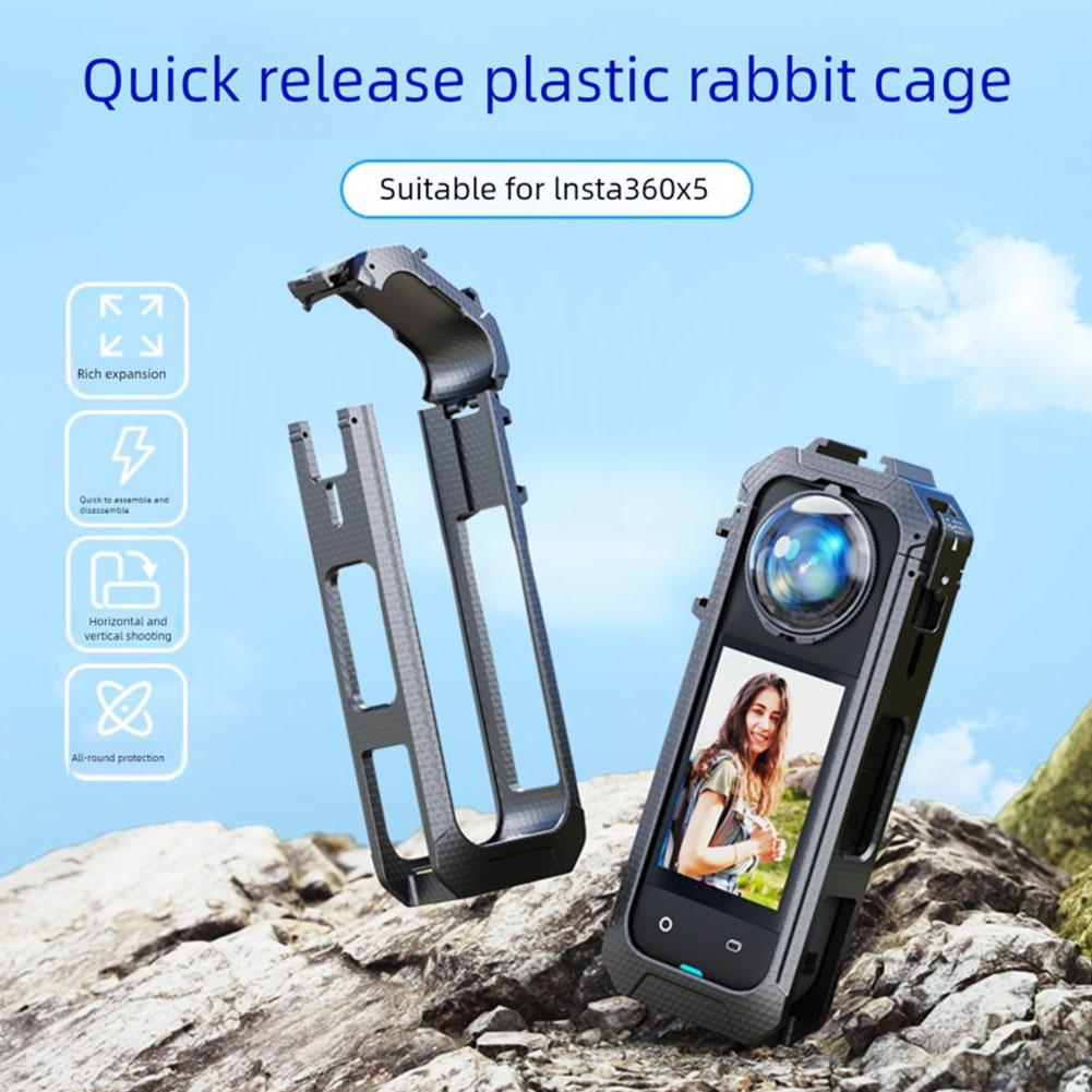 PC Rabbit Cage Protective Frame Case For Insta360 X5 Housing Cage With Cold Shoe Mount For Insta360 X5 Camera Accessories