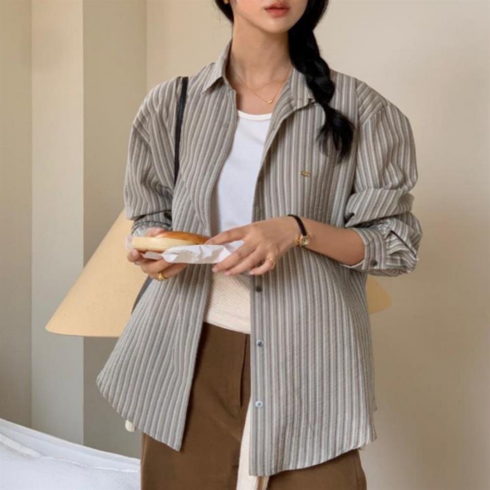 New ArrivalS Open Run Women S claSSic Cotton Blend Pendant Stripe looSe Fit Shir