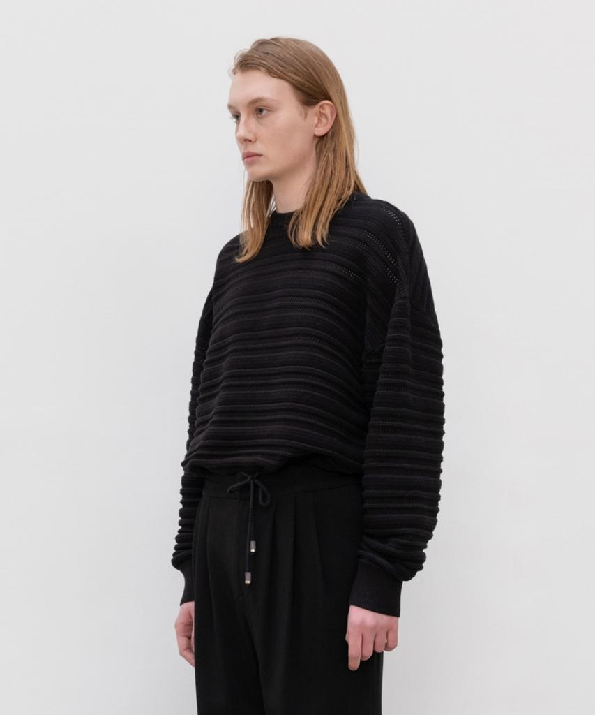 MINAV Punching Round Long Sleeve Knit [Black]