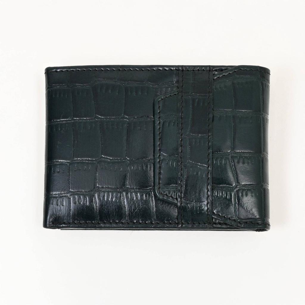 Men's Leather Wallet 3B Scrgrn -Premium Green Croc Look Napa Leather Wallet with Coin Pocket & 6 Card Slots - Luxury Slim Bifold Design
