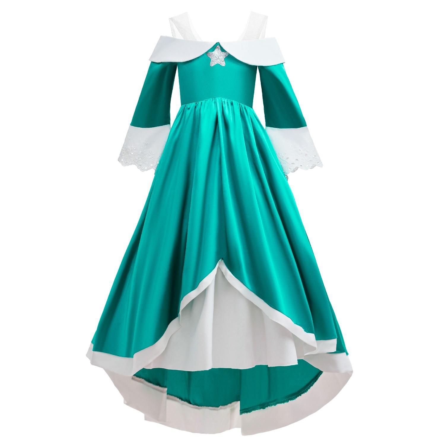 Super Movie Rosalina Cosplay Costume Girls Princess Ball Gown Dress Kids Crown Accessories Full Set Halloween Carnival Outfit 100cm