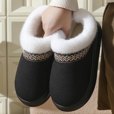 Autunno e Inverno Pizzo Stile Etnico Moda Lana Bocca Pacchetto Completo Tacco Scarpe di Cotone per Coppie, Pantofole di Cotone da Interno e da Esterno