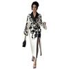 Womens Elegant French Floral Print Cross-Neck Long Sleeve Maxi Dress With High Waist Side Slit