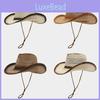 Western Cowboy Hat With Wide Brim Breathable Straw Sun Protection For Outdoor Travel