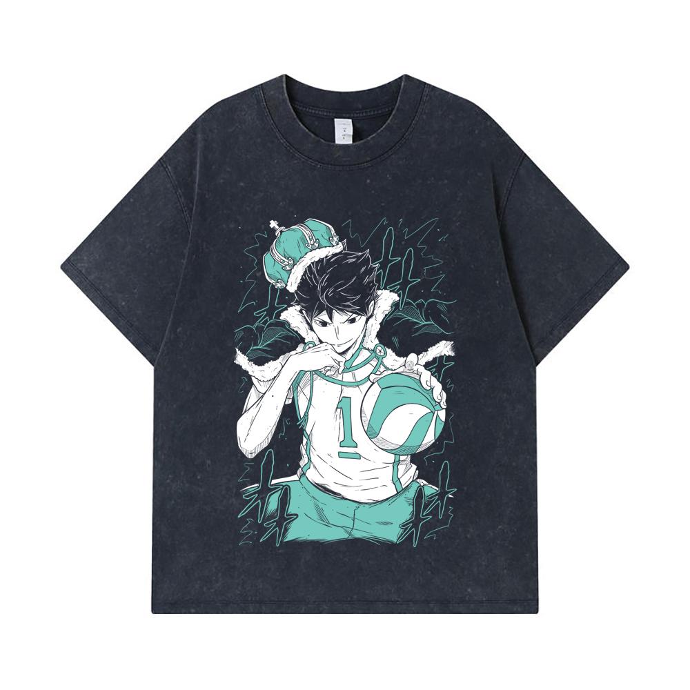 275 GSM Washed T-shirts 100% Cotton Haikyu V3 Oikawa Print Unisex Heavy Cotton T Shirt