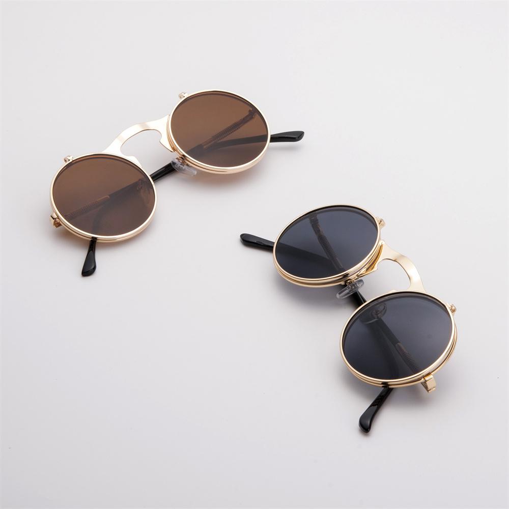 Vintage Steampunk Round Double Sunglasses Men Women Round Flip Sun Glasses UV Eye Protection Eyewear Colorful Costume Eyeglasses